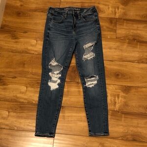 American Eagle Outfitters Dark Blue Distressed Hi-Rise Jegging Jeans 6 Short